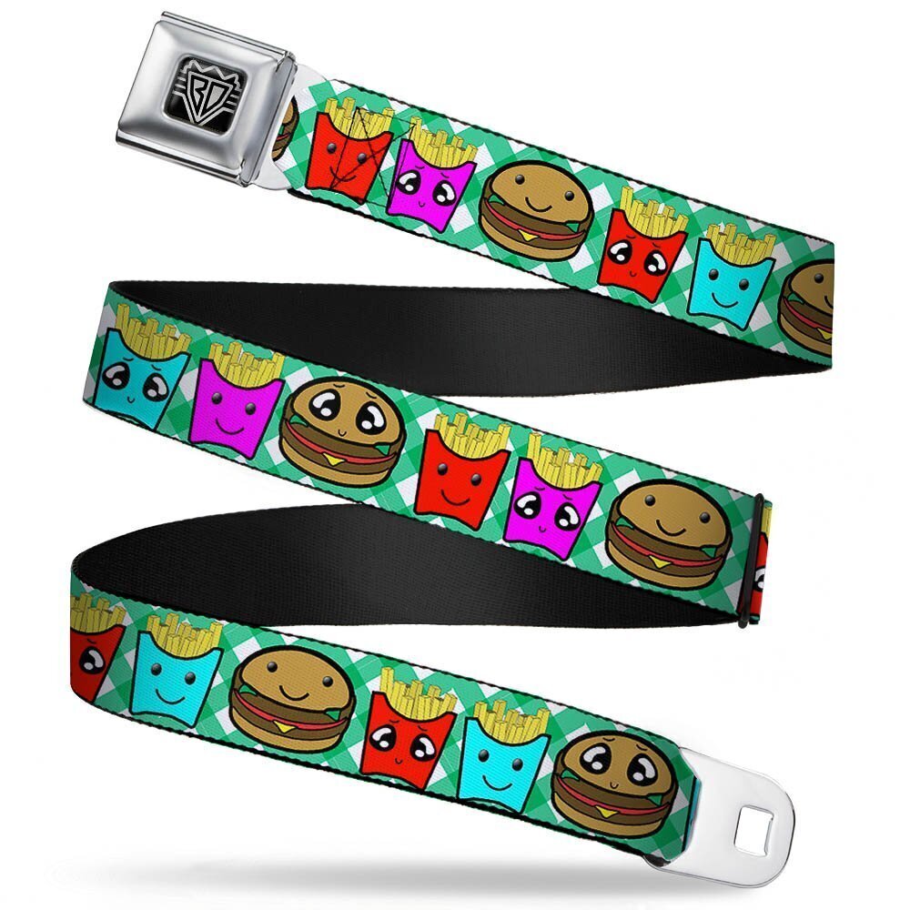 3580 Seatbelt Belt Burger & Fries Cartoon Straight Green Tablecloth